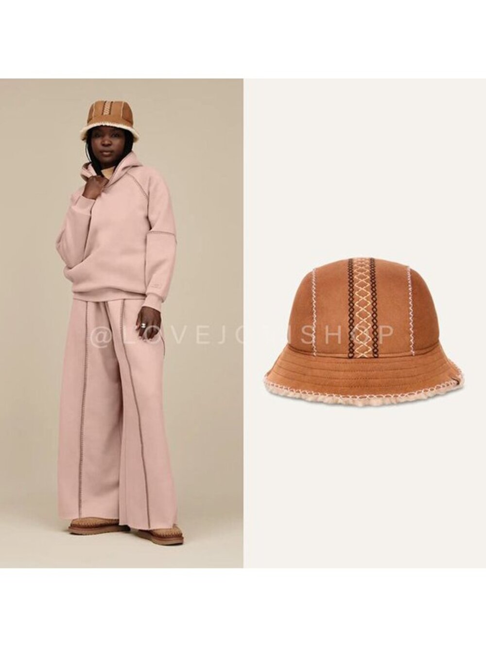 Streetwear | UGG Bucket Hat | Embroidered Authentic Sheepskin Shearling